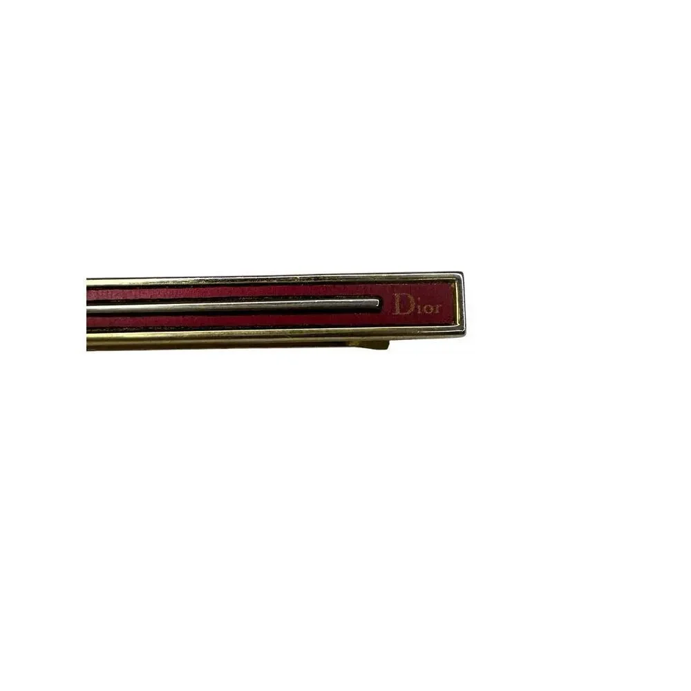 Christian Dior Vintage Gold Plated Red Enamel Slim Tie Bar Money Clip